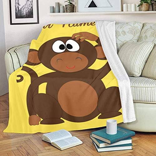 Custom Blanket with Name Cute Monkey Super Soft Fleece Throw