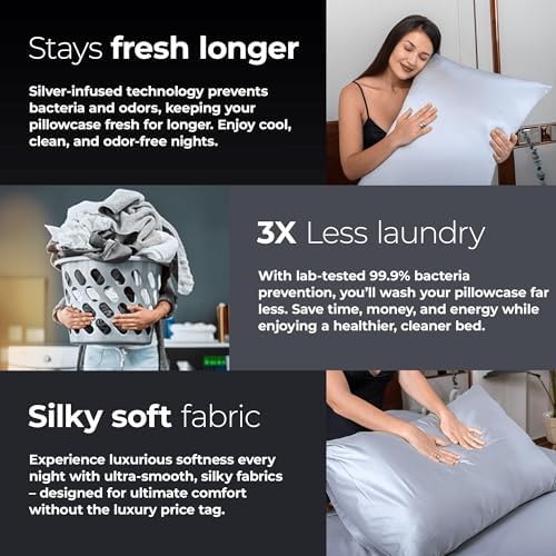 Silvery Satin Pillowcases Set - 2 Pack Cooling and Hygienic