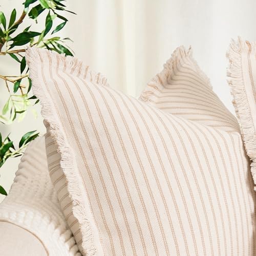 ZWJD Throw Pillow Covers 20x20 Set of 2 Striped with Fringe