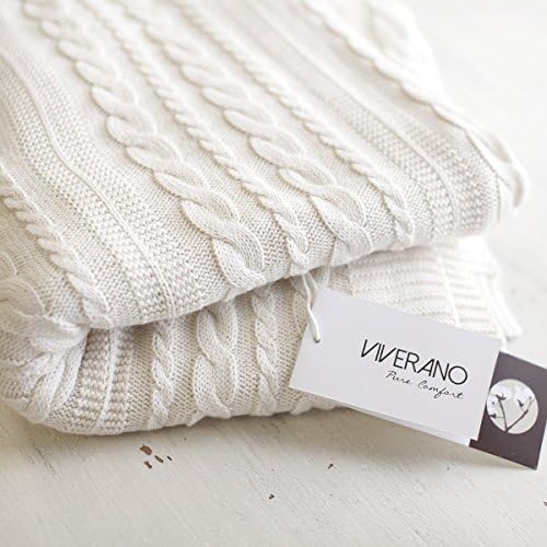 Viverano Organic Cotton Throw Cable Knit Blanket 50x70in