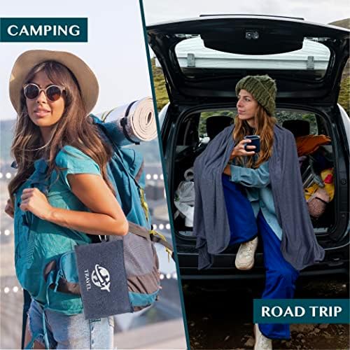 PAVILIA Travel Blanket Pillow Set Compact Packable Navy Blue