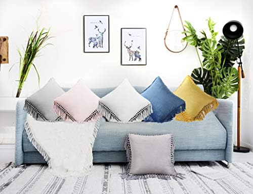 Velvet Throw Pillow Cases with Tassels 18x18 Pack of 2 Gray