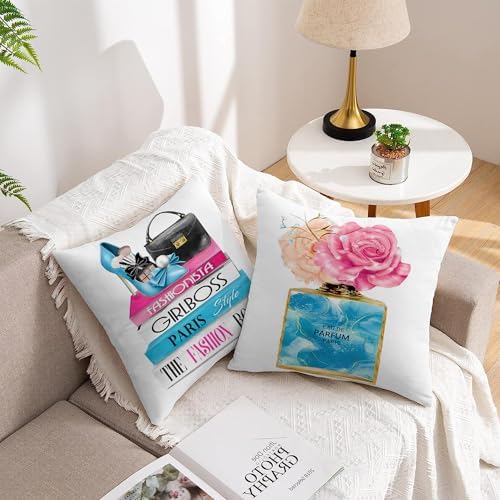 FCOZM Blue Teal Pink Velvet Throw Pillow Covers Set of 2