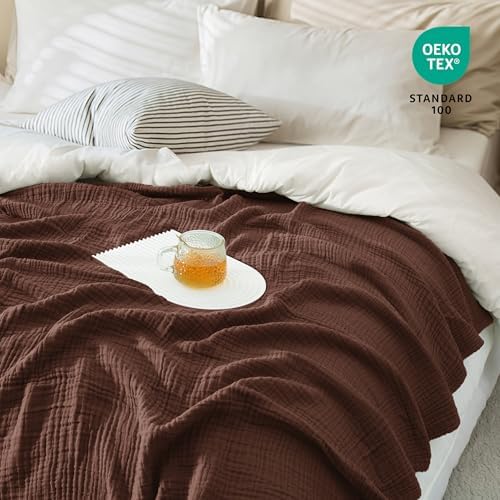 Carriediosa 4-Layer Cotton Muslin Throw Blanket 50 X 70 Dark Brown