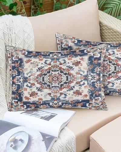 Waterproof Pillow Protector 2 Pack Boho Blue Flower Textured