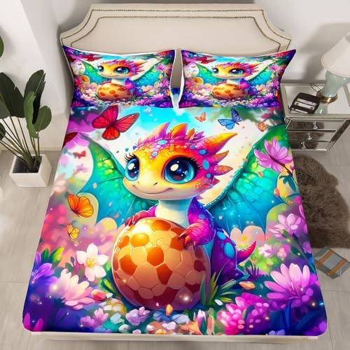 Castle Fairy Cartoon Dragon Bed Sheet Set Twin Size 1