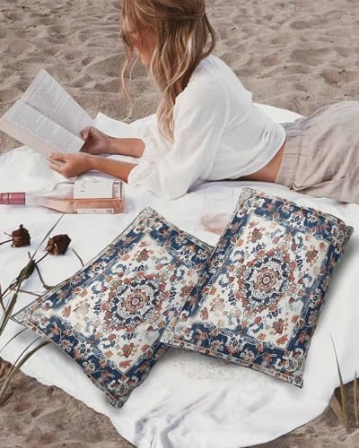 Waterproof Pillow Protector 2 Pack Boho Blue Flower Textured