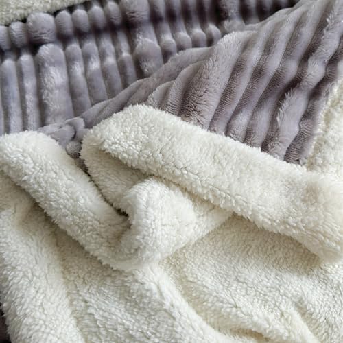 UKELER Sherpa Throw Blanket 60 x 80 Inch Silver Gray