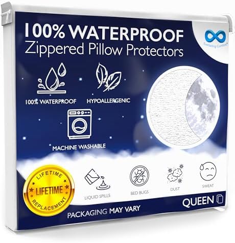 Everlasting Comfort Waterproof Pillow Protectors 2-Pack - Zippered Hypoallergenic Allergy Safe