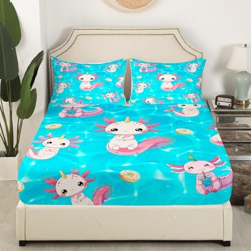 Manfei Cartoon Axolotl Bed Sheet Set Full Size 1
