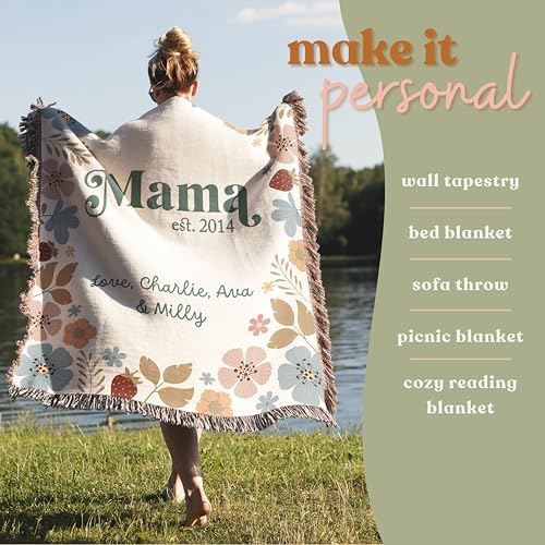 Personalized Woven Cotton Throw Blanket with Kids Names