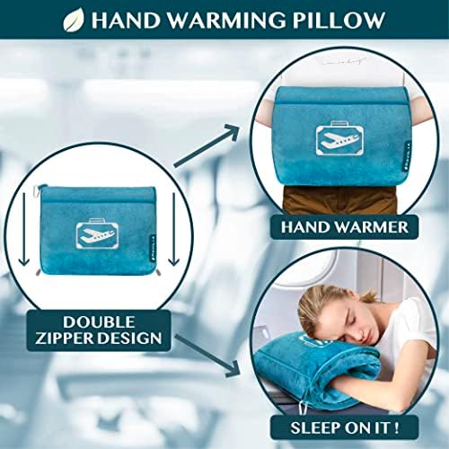 PAVILIA Travel Blanket Pillow with Pockets and Strap - Turquoise