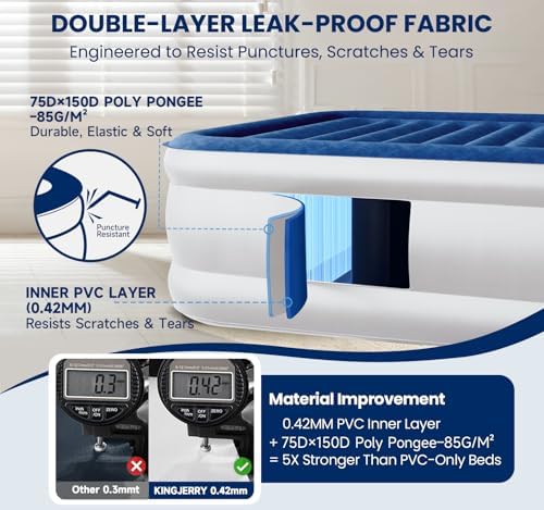 KINGJERRY Queen Air Mattress with Built-in Pump