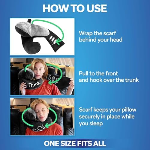 J-Pillow Travel Pillow with Anti-Slip Scarf - Black