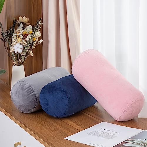 Round Cylinder Bolster Pillow with Removable Velvet Cover Grey