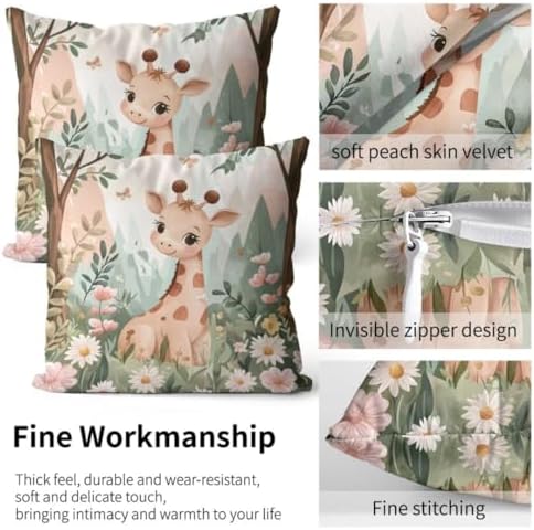 Cute Giraffe Pillowcases Set of 2 Rustic Forest Animal Covers