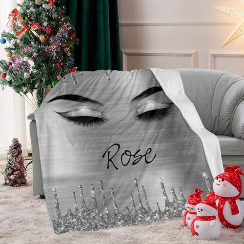 Custom Blanket with Name Personalized Eyelash Gray 30x40 Inch Throw