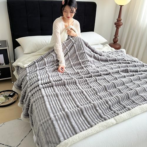 UKELER Sherpa Throw Blanket 60 x 80 Inch Silver Gray