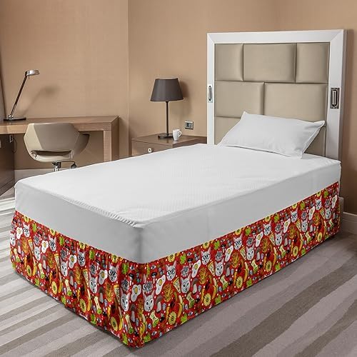 Ambesonne Psychedelic Bedskirt with Fruits Mushrooms Pattern