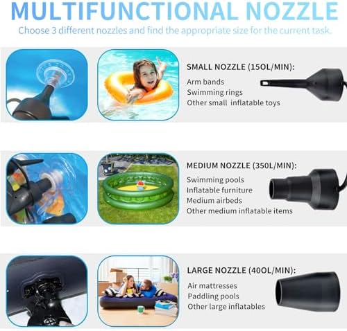 Electric Air Pump for Inflatables 110V Portable with 3 Nozzles