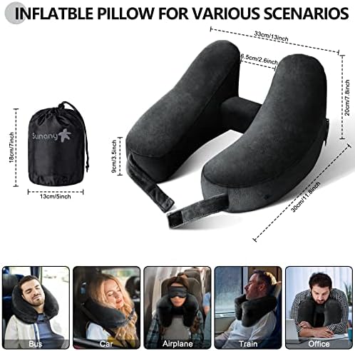 Sunany Travel Neck Pillow with Velour Cover and Drawstring Bag