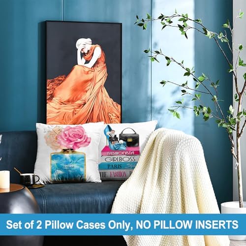 FCOZM Blue Teal Pink Velvet Throw Pillow Covers Set of 2