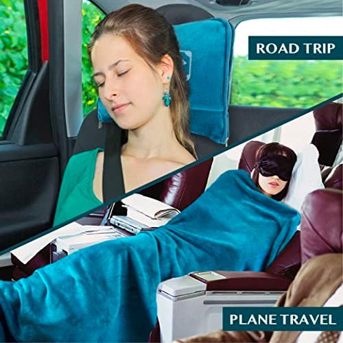 PAVILIA Travel Blanket Pillow with Pockets and Strap - Turquoise