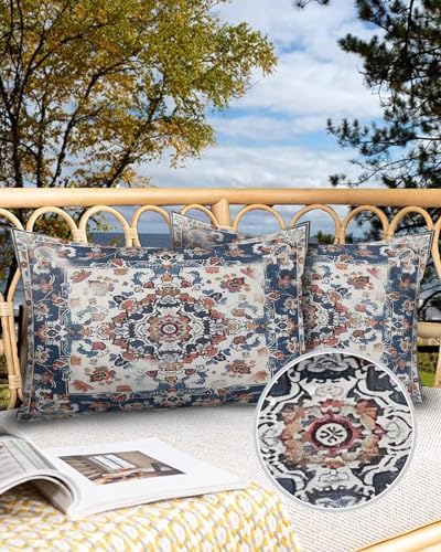 Waterproof Pillow Protector 2 Pack Boho Blue Flower Textured