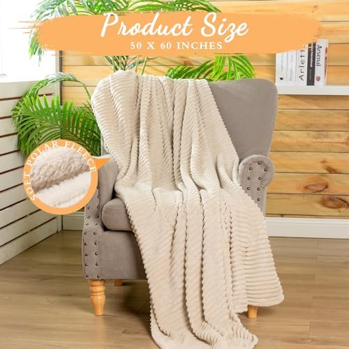 Buryeah 12 Pcs Flannel Throw Blanket Ivory 1