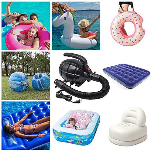 BOMPOW Electric Air Pump for Inflatables 600W Black 4 Nozzles