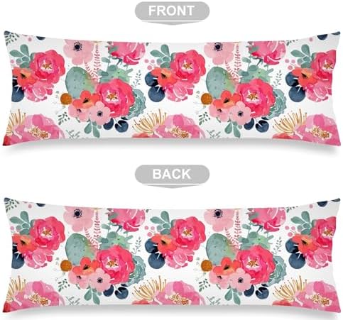 DINJUNA Pink Floral Body Pillow Cover 20x54 Inches