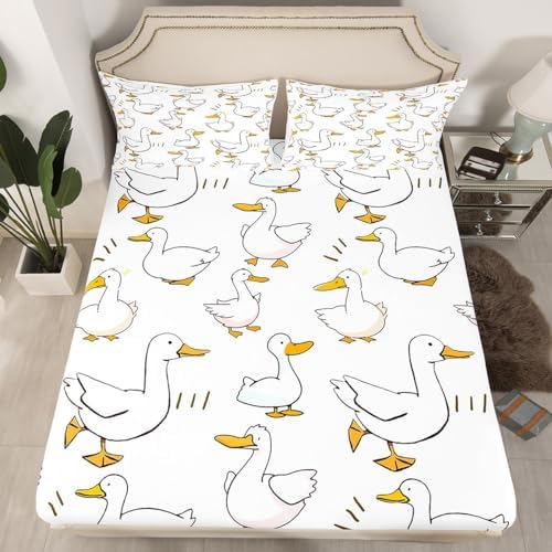 Homewish Cartoon Duck Fitted Sheet Twin Size with 1 Pillowcase