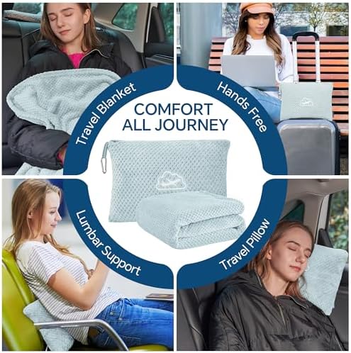 BEDELITE Travel Blanket Pillow Set 2-in-1 Blue