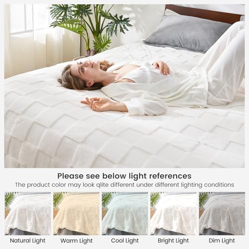 Cozy Bliss Checkered Faux Fur Throw Blanket 50x60 Inches Ivory 1