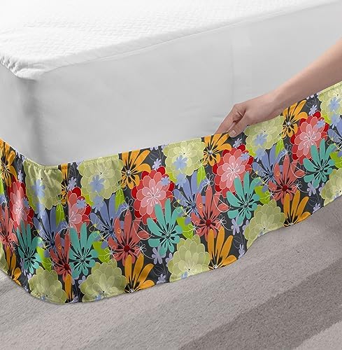 Ambesonne Garden Art Bedskirt with Spring Flowers Design