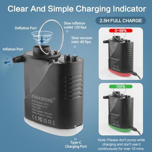 XINBAOHONG 3-in-1 Mini Air Pump with Camping Light