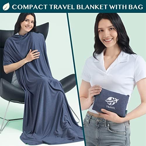 PAVILIA Travel Blanket Pillow Set Compact Packable Navy Blue