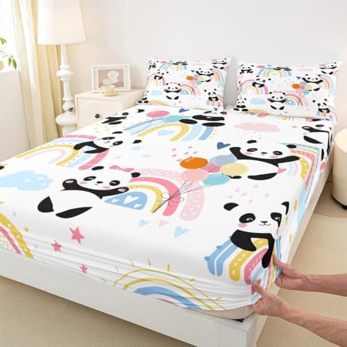 Castle Fairy Kids Panda Fitted Sheet Set with 2 Pillowcases