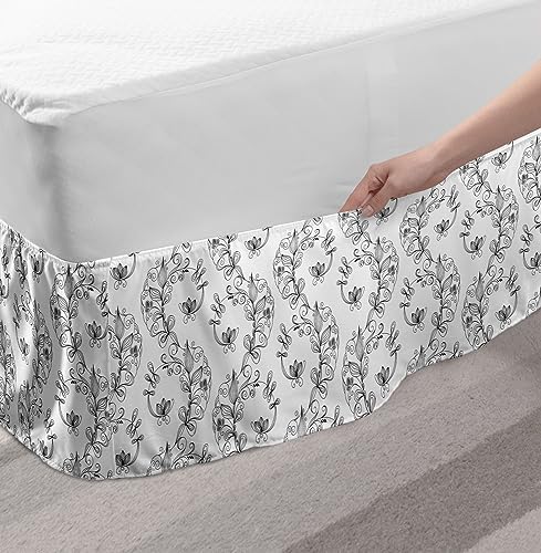 Ambesonne Black and White Bed Skirt with Scroll and Swirls Pattern