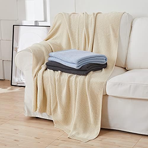 Cream Cotton Cable Knit Throw Blanket - 60x80 Beige
