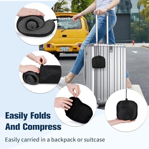 Adjustable Memory Foam Neck Pillow with Eye Mask and Earplugs