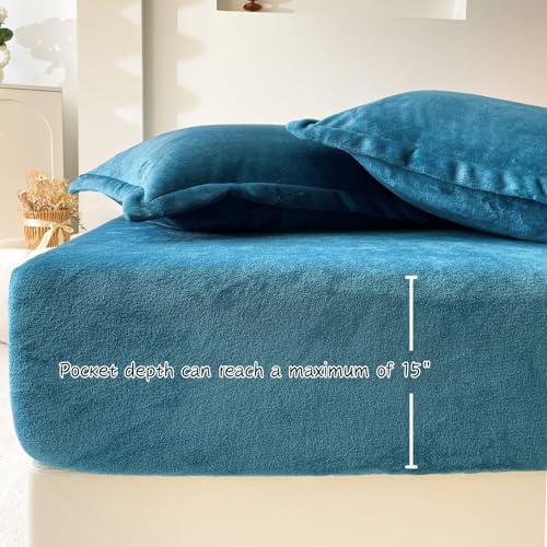 Luxurious Velvet Fitted Sheets 15 Deep Pockets Teal Blue Twin
