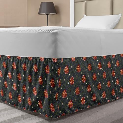 Ambesonne Botanical Bedskirt - Olive Green Orange Grey