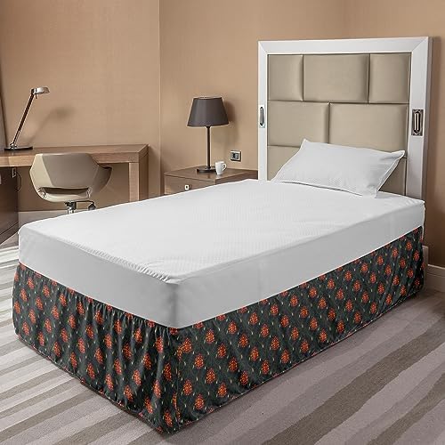 Ambesonne Botanical Bedskirt - Olive Green Orange Grey