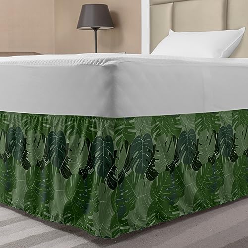 Ambesonne Forest Green Bed Skirt with Camouflage Palm Leaf Pattern 1