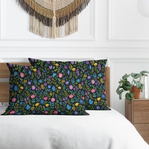 Boho Wildflowers Pillow Protectors Set of 2 with Zipper