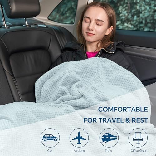 BEDELITE Travel Blanket Pillow Set 2-in-1 Blue