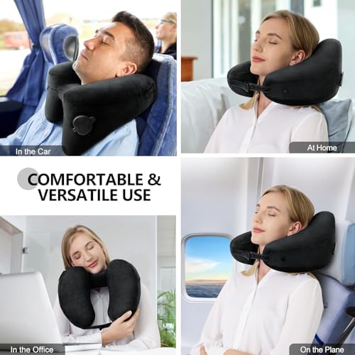 Sunany Travel Neck Pillow with Velour Cover and Drawstring Bag