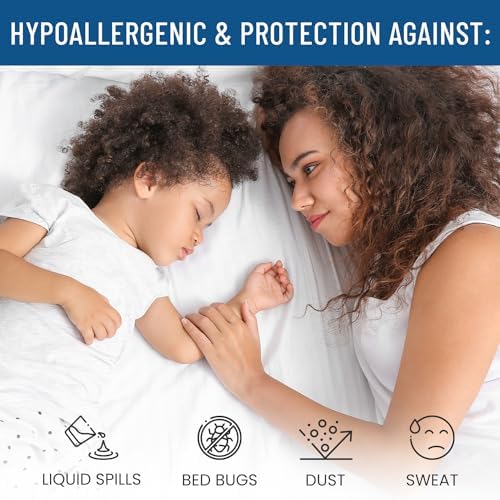 Everlasting Comfort Waterproof Pillow Protectors 2-Pack - Zippered Hypoallergenic Allergy Safe