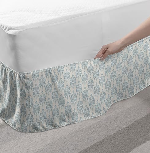 Ambesonne Damask Bedskirt Pale Blue Grey
